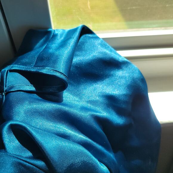 Vintage Y2K Womens XL* Delicates Teal Blue Slip Mini Dress Satin Royal Mesh Lace - Picture 3 of 4